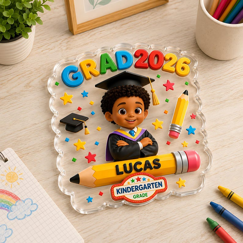 Personalized Kindergarten Graduation Acrylic Block, Custom Name Grad 2026 Keepsake, Preschool Graduate Gift, Kids School Desk Plaque Gift