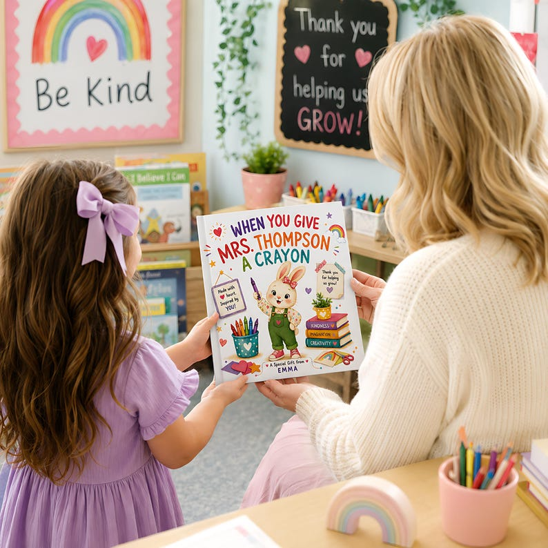 Personalized Teacher Appreciation Book, Custom Thank You Teacher Gift from Student, End of Year Keepsake, Crayon Classroom Story 2026