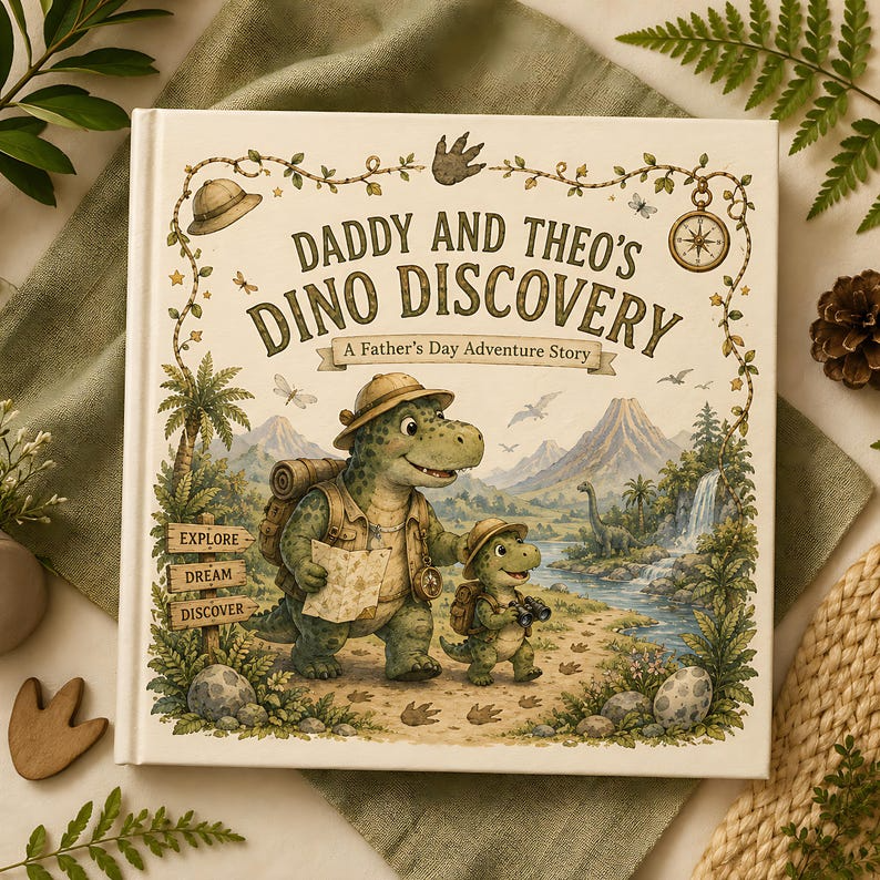 Personalized Dinosaur Book for Dad, Custom Daddy and Me Story Book, Father's Day Gift from Baby, Dino Adventure Keepsake for Kids from Daddy
