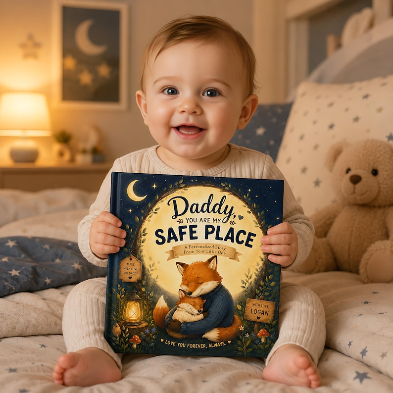 Personalized Daddy &amp; Baby Dream Book, Father's Day Gift for Dad from Baby, Daddy You Are My Safe Place, Custom Story Book, Fox Keepsake Book