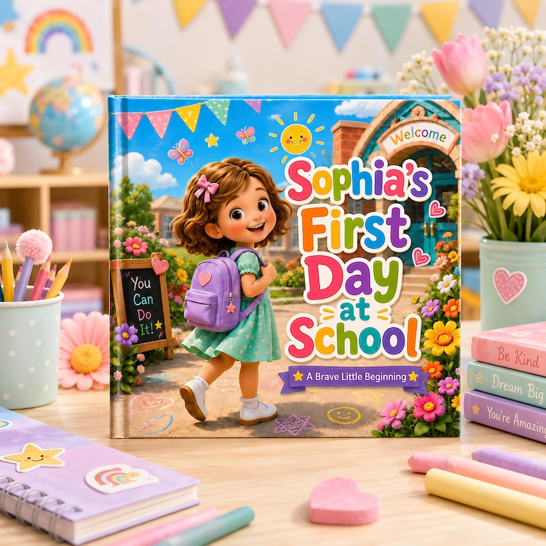 Personalized First Day of School Book, Custom Photo Child Name Story, Back to School Keepsake Gift for Girls, Preschool Kindergarten Book