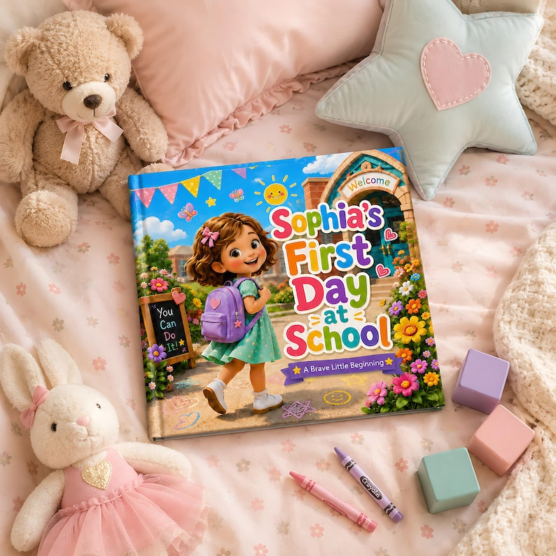 Personalized First Day of School Book, Custom Photo Child Name Story, Back to School Keepsake Gift for Girls, Preschool Kindergarten Book