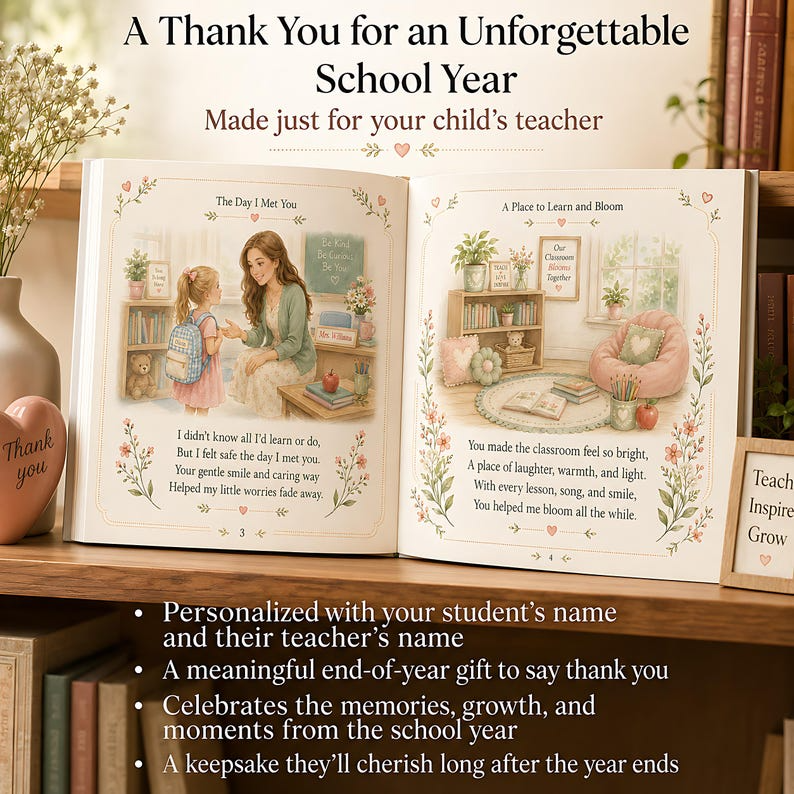 Personalized Thank You Book, Custom Teacher Appreciation Gift from Students, The Garden You Helped Me Grow Keepsake for School Years