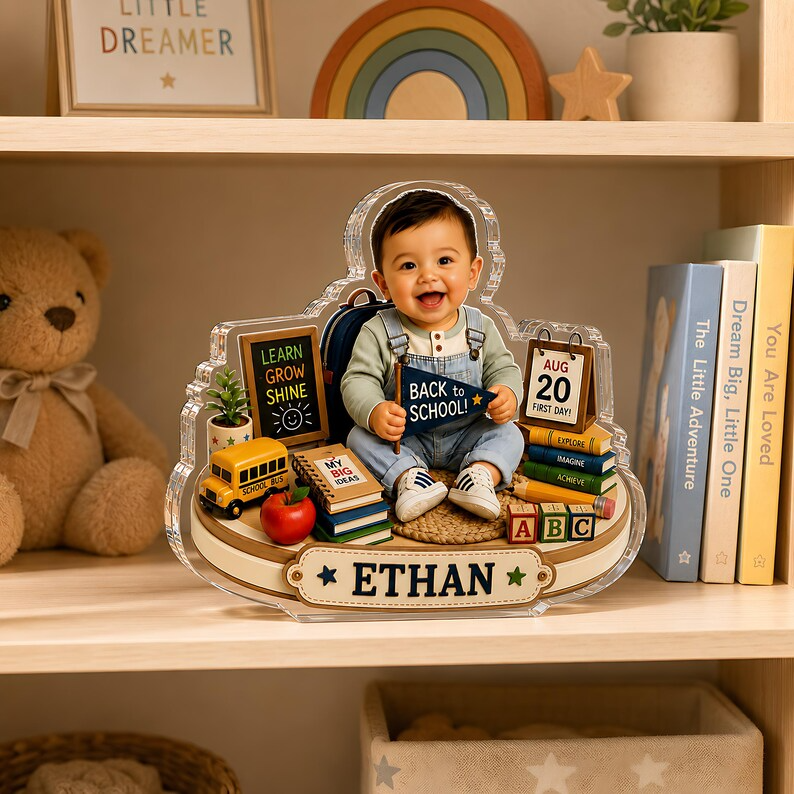 Personalized Back to School Acrylic Block, Custom Photo First Day of School Gift, Toddler Preschool Keepsake, Kids Name Desk Decor 2026