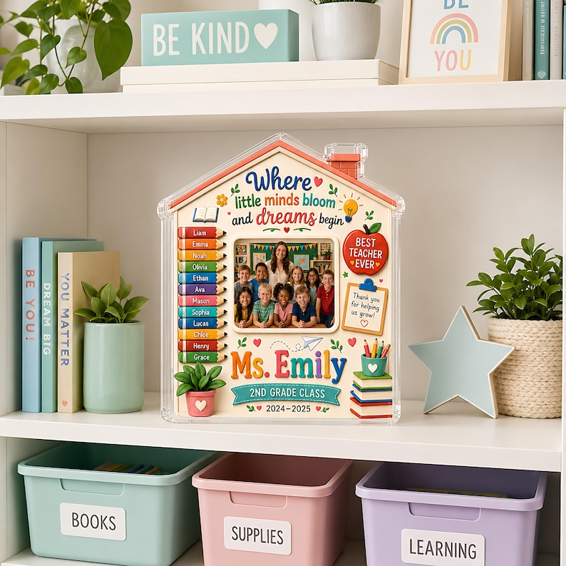 Personalized Teacher Photo Acrylic Block, Custom Class Picture Student Names Gift, Teacher Appreciation End of Year Classroom Keepsake Decor