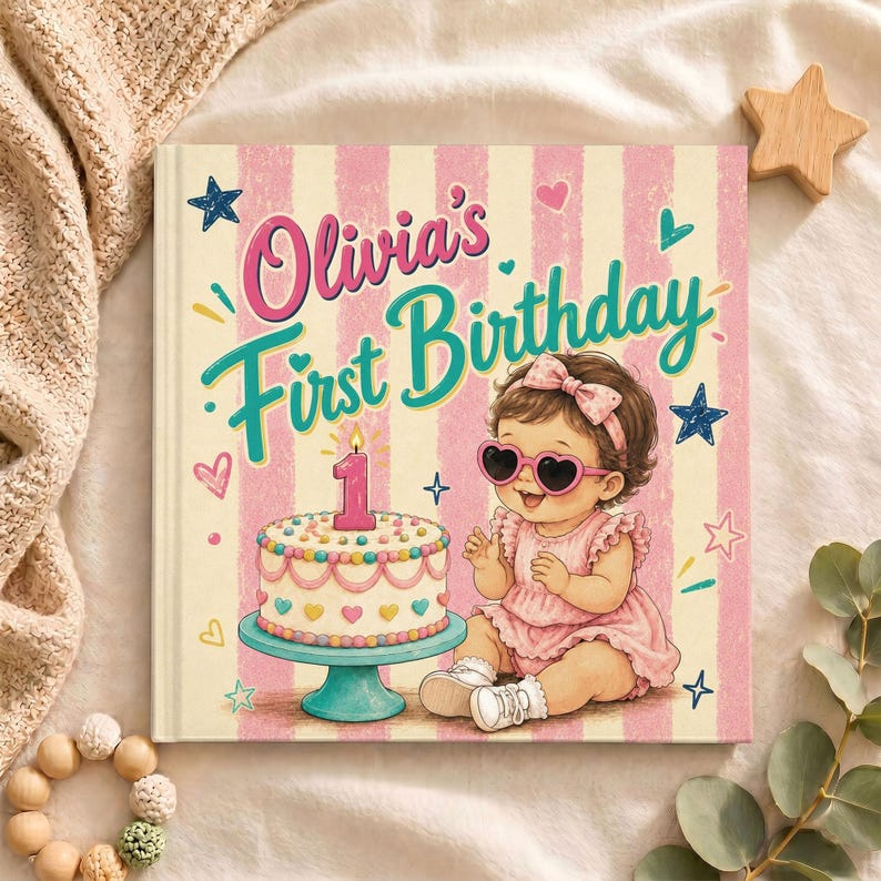 Personalized First Birthday Book, Custom Baby Name and Appearance Story, First Birthday Memory Book, 1st Birthday Keepsake Gift