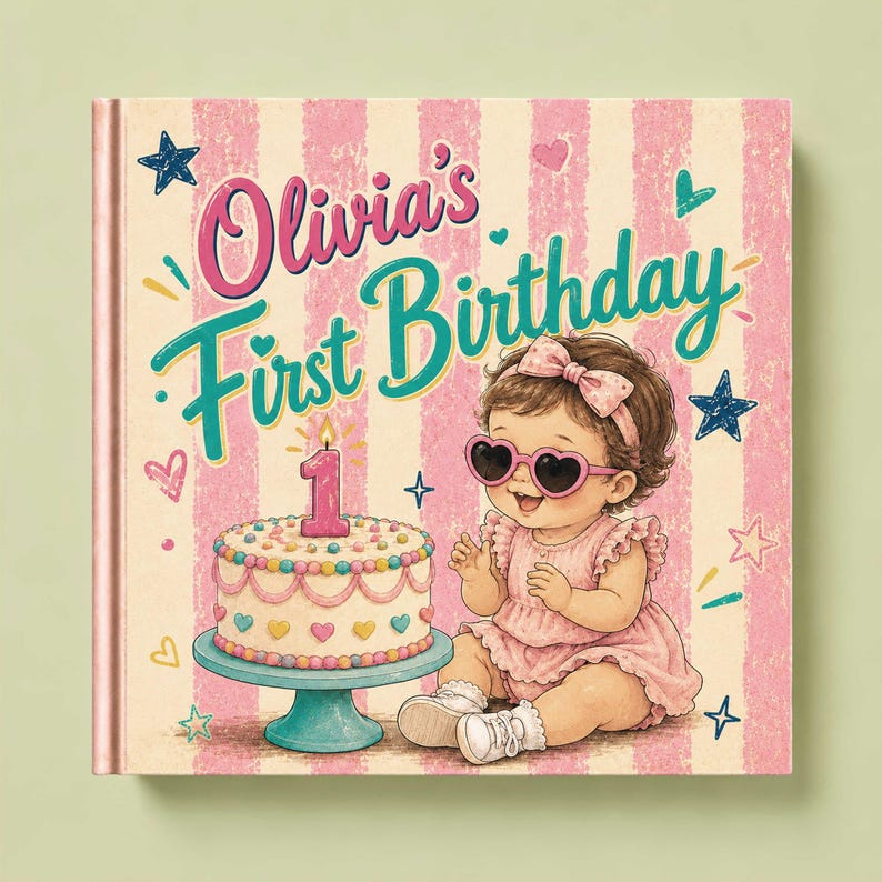 Personalized First Birthday Book, Custom Baby Name and Appearance Story, First Birthday Memory Book, 1st Birthday Keepsake Gift