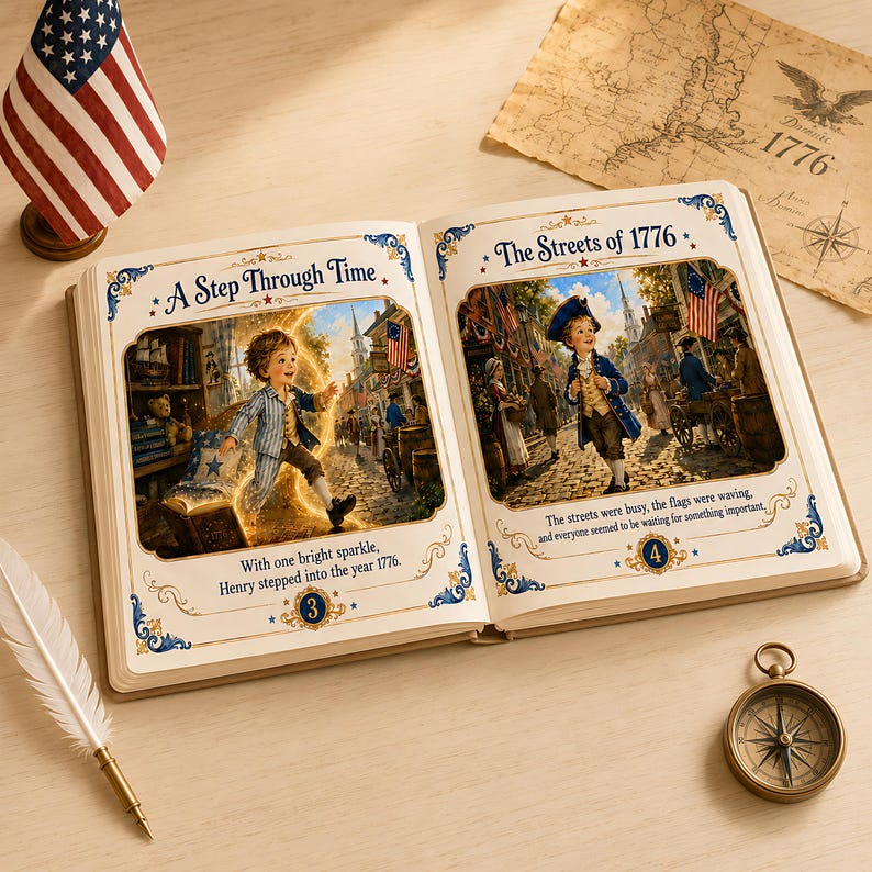 Personalized 1776 Adventure Book, Custom Child Face and Name, America 250th Anniversary, 4th of July Patriotic Kids Hardcover Gift 2026
