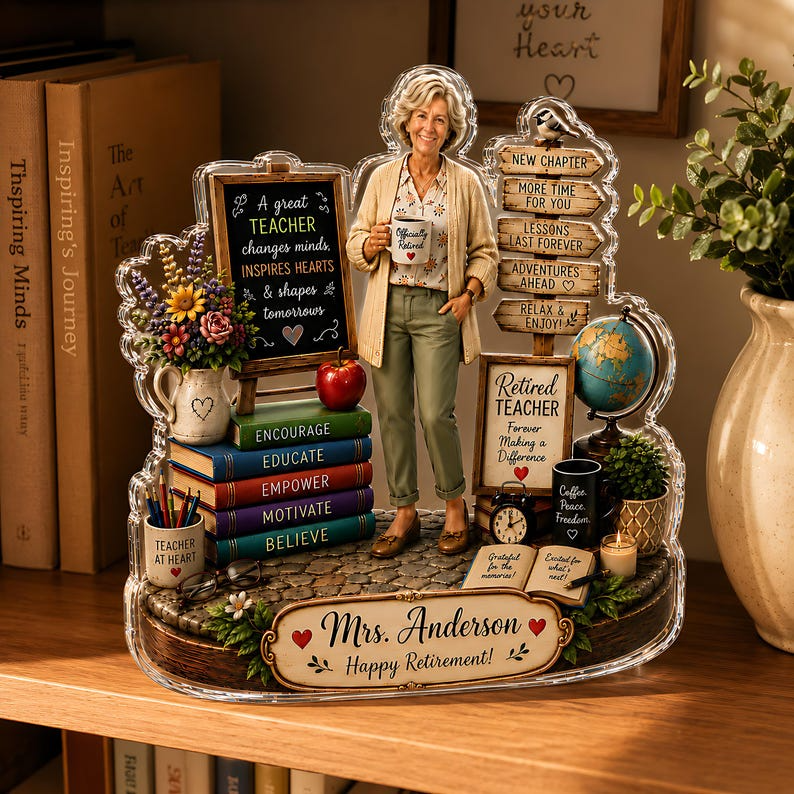 Personalized Teacher Retirement Gift, Custom Retired Teacher Acrylic Block, Happy Retirement Keepsake Decor, Thank You Teacher Gift for Her
