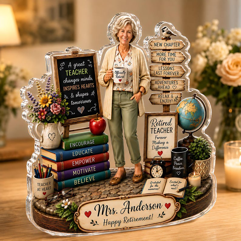 Personalized Teacher Retirement Gift, Custom Retired Teacher Acrylic Block, Happy Retirement Keepsake Decor, Thank You Teacher Gift for Her