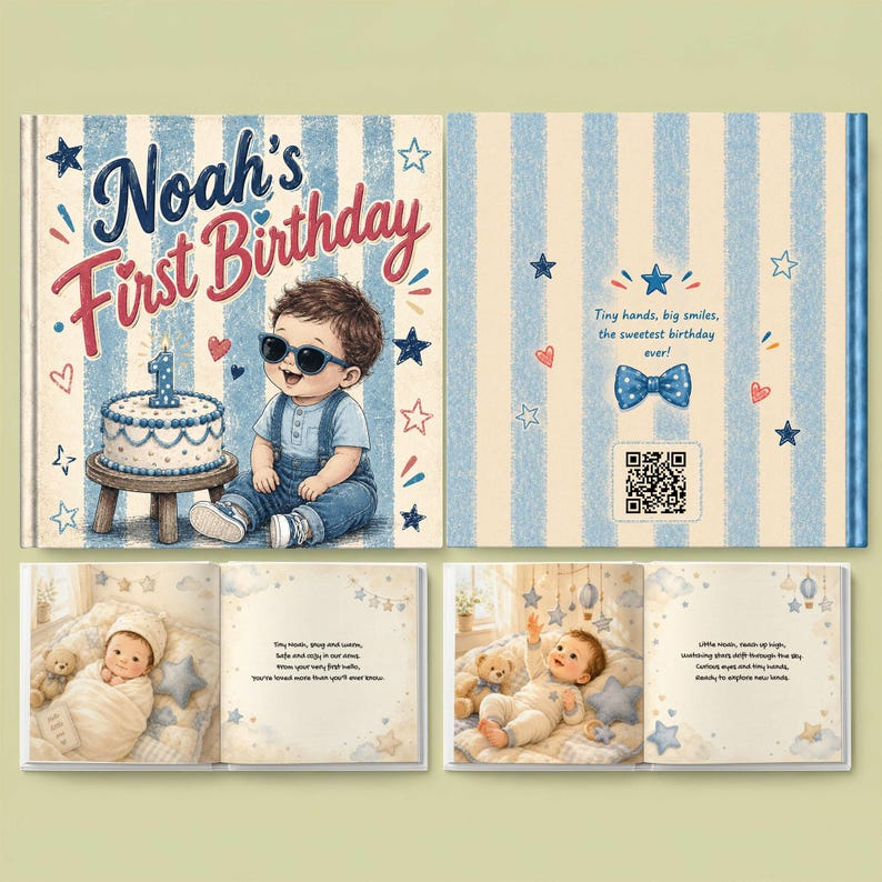 Personalised 1st Birthday Book | First Birthday Boy Girl Gift | Custom Name One Year Old | Personalized Baby Birthday Keepsake Toddler Book