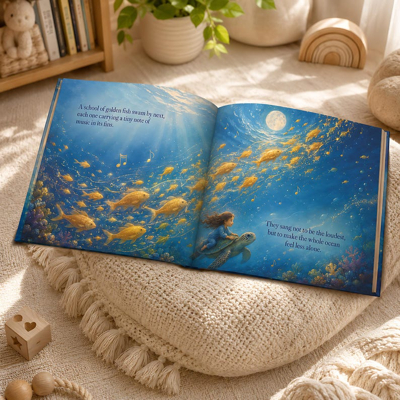 Personalized Ocean Adventure Book, Custom Face Photo and Child Name, Moonlit Sea Turtle Story, Magical Bedtime Keepsake for Kids