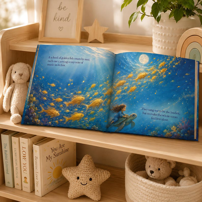Personalized Ocean Adventure Book, Custom Face Photo and Child Name, Moonlit Sea Turtle Story, Magical Bedtime Keepsake for Kids