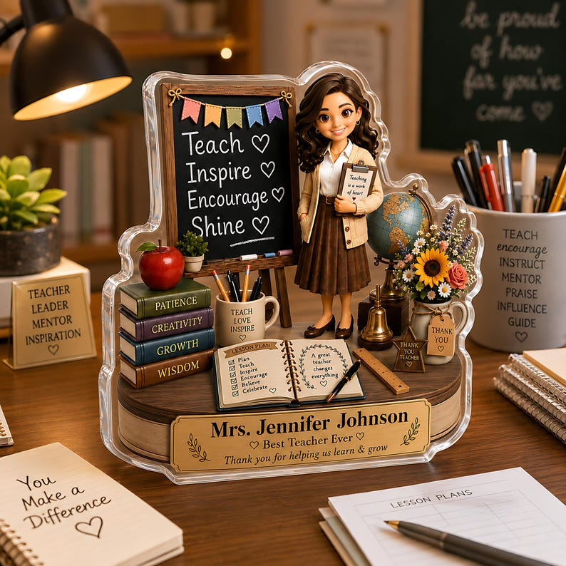 Personalized Teacher Appreciation Acrylic Block, Custom Name Best Teacher Sign, Classroom Chalkboard Gift, End of Year Teacher Gift