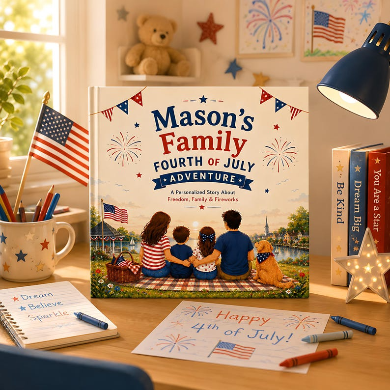 Personalized 250 Years Anniversary Book, Custom Family Story Book, Independence Day Adventure, Patriotic Kids Keepsake Gift for Baby