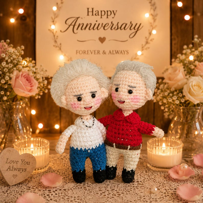 Custom Couple Portrait Doll, 50th Anniversary Gift for Couple, Personalized Crochet Doll, 50 Year Wedding Anniversary Gift, Look Alike Doll