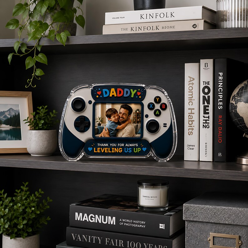 Personalized Daddy Acrylic Block, Custom Photo Game Controller Plaque, Fathers Day Gift From Kids, Leveling Us Up Daddy Gift
