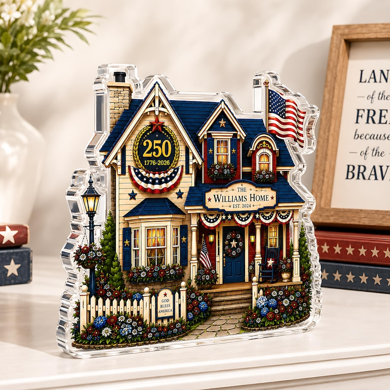 Personalized America 250th Anniversary Acrylic Block, 1776-2026 Patriotic House Decor, Custom Name 4th of July Gift For Independence Day
