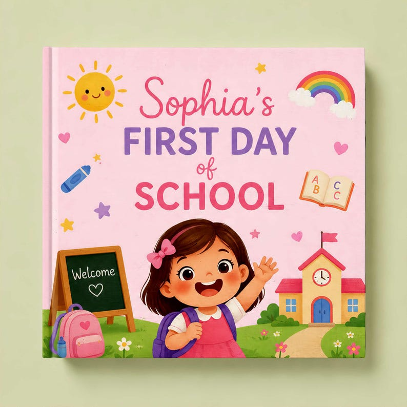 Custom First Day of School Book Personalized Back to School Gift for Boy Girl Pre-K Kindergarten Children's Storybook with Name Grandchild