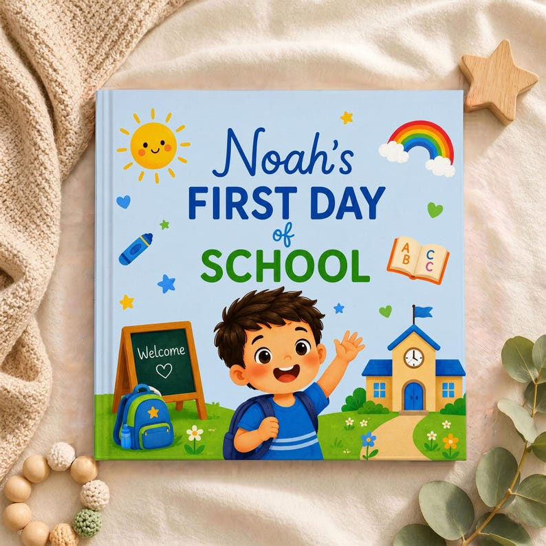 Personalized First Day of School Book for Boys | Custom School Memory Book | Back to School Keepsake Gift for Kids | Child Name Book