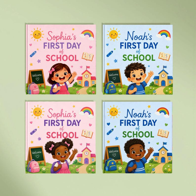Personalized First Day of School Book for Boys | Custom School Memory Book | Back to School Keepsake Gift for Kids | Child Name Book