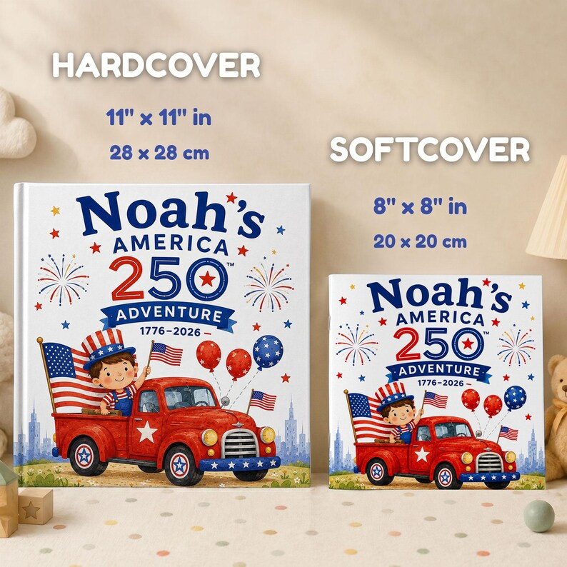 Custom Kids Adventure Book with Name, America 250 Storybook, Personalized Character Gift Boy Girl Toddler, Custom Birthday Keepsake