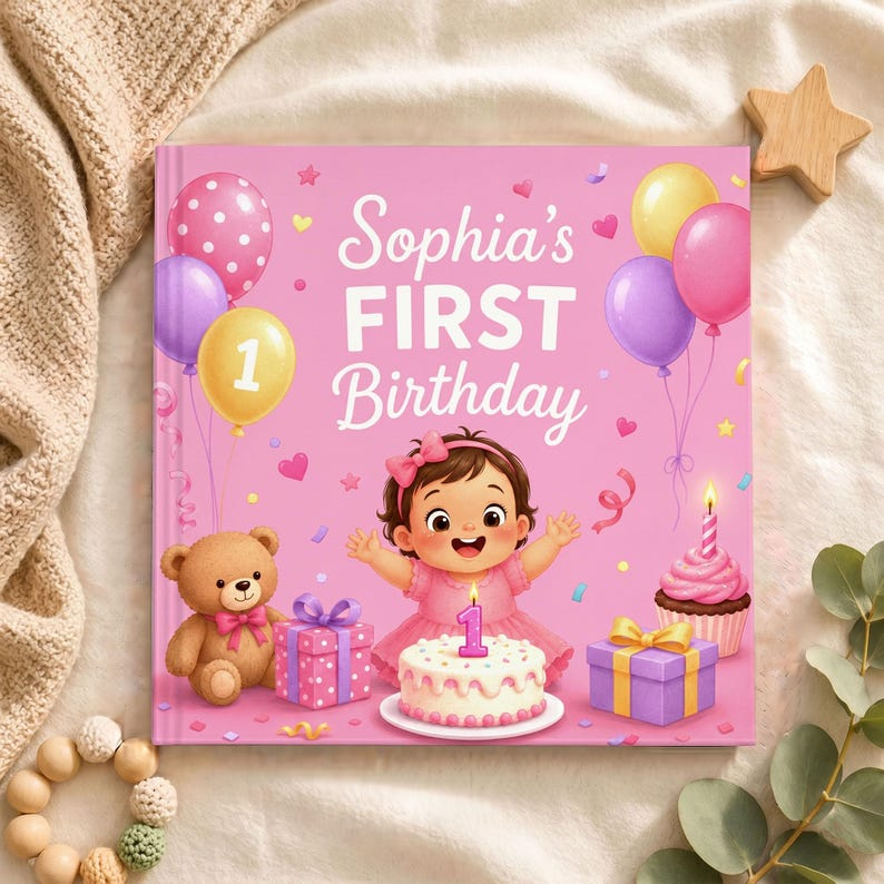 Personalized First Birthday Book, Custom Baby Storybook, Cute 1st Birthday Gift for Toddler, Custom Name Keepsake Boy Girl