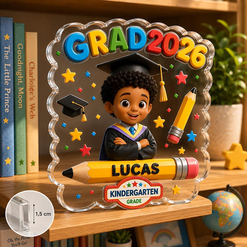 Personalized Kindergarten Graduation Acrylic Block, Custom Name Grad 2026 Keepsake, Preschool Graduate Gift, Kids School Desk Plaque Gift