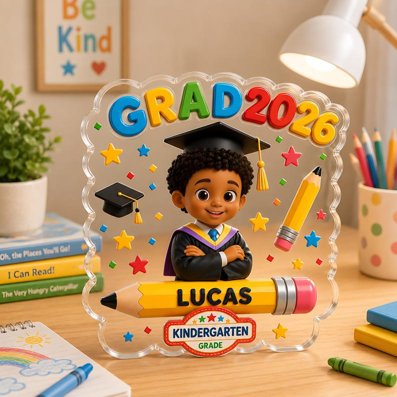 Personalized Kindergarten Graduation Acrylic Block, Custom Name Grad 2026 Keepsake, Preschool Graduate Gift, Kids School Desk Plaque Gift