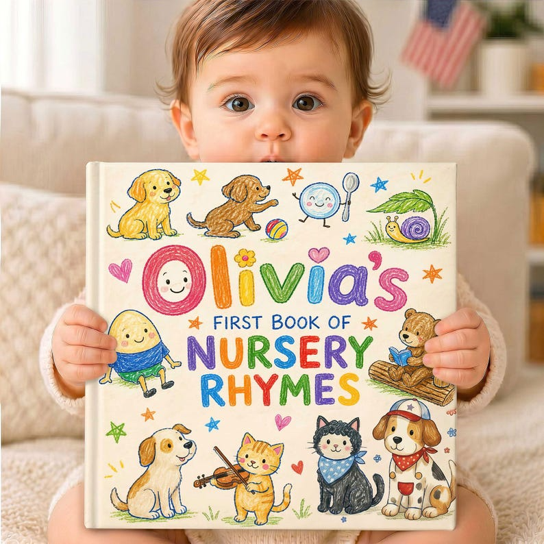 Personalized Baby Book | Custom Name Nursery Rhymes | Baby Shower Gift for Boy Girl, First Birthday Storybook, Unique Newborn Keepsake