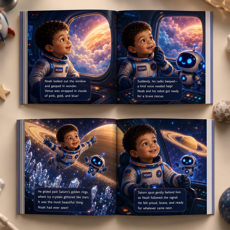 Personalized Space Adventure Book, Custom Child Name and Face Photo Astronaut Story, Kids Science Gift, Outer Space Hardcover Book for Boy