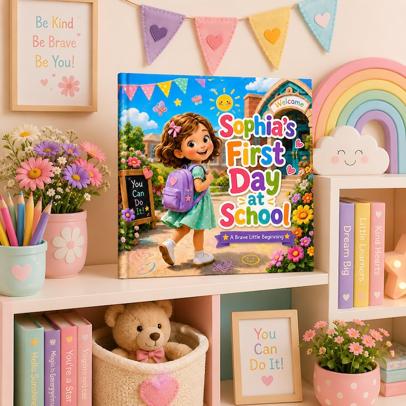 Personalized First Day of School Book, Custom Photo Child Name Story, Back to School Keepsake Gift for Girls, Preschool Kindergarten Book