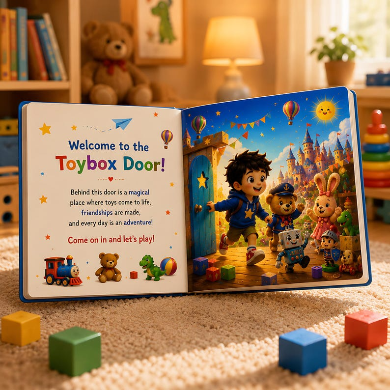Personalized Toy Adventure Book for Kids, Custom Name Story, Magical Toybox Door Keepsake Gift for Boys, Girls, Toddlers &amp; Birthday Gift