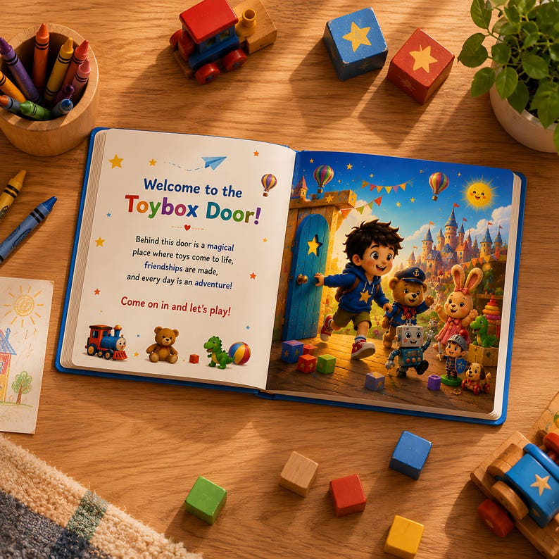 Personalized Toy Adventure Book for Kids, Custom Name Story, Magical Toybox Door Keepsake Gift for Boys, Girls, Toddlers &amp; Birthday Gift