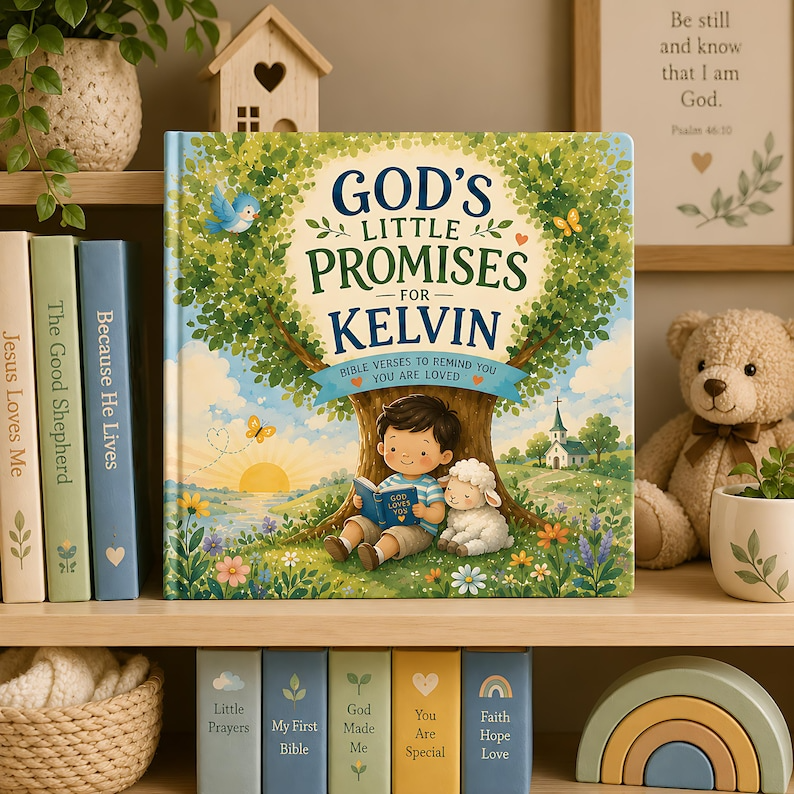 Personalized Christian Bible Verse Book for Kids, Custom Name Faith Storybook, God’s Little Promises Keepsake Gift for Boys
