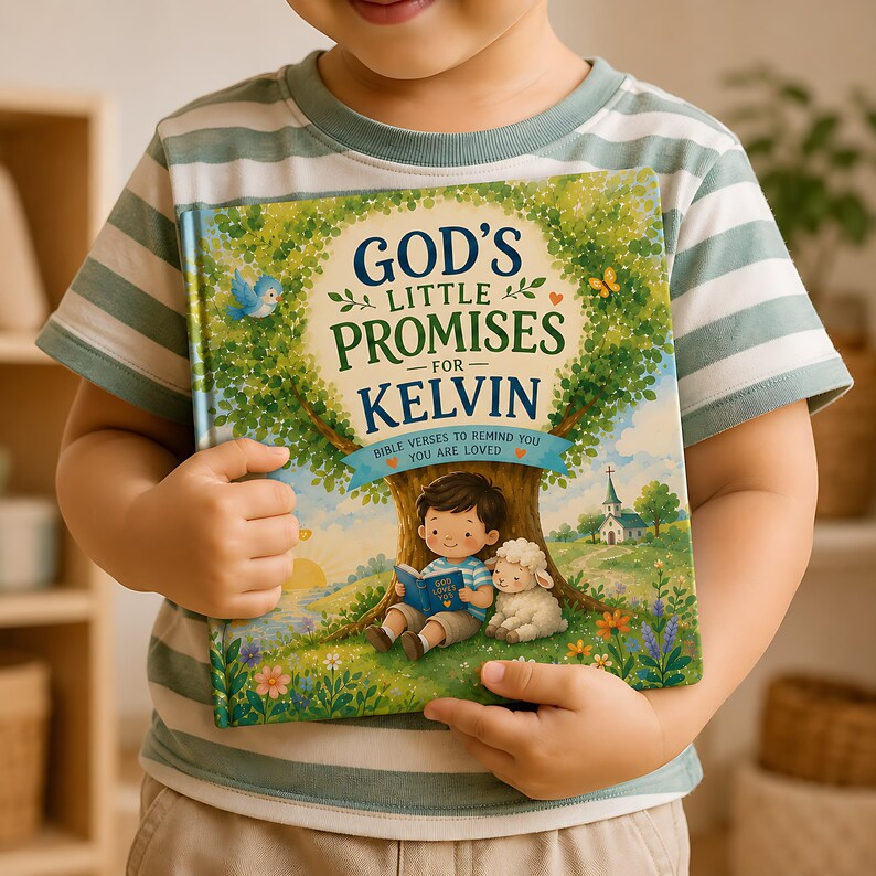 Personalized Christian Bible Verse Book for Kids, Custom Name Faith Storybook, God’s Little Promises Keepsake Gift for Boys