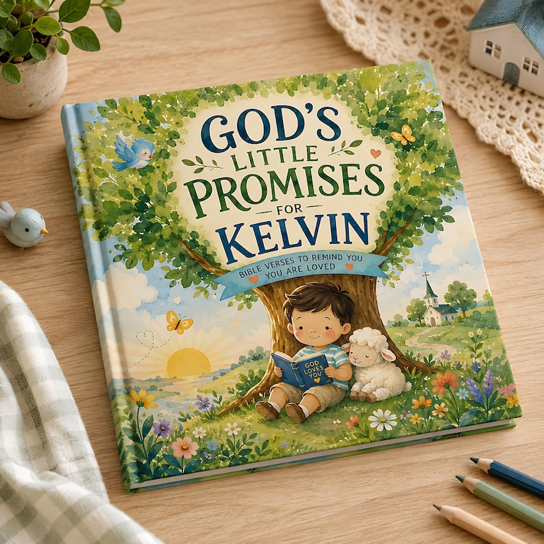Personalized Christian Bible Verse Book for Kids, Custom Name Faith Storybook, God’s Little Promises Keepsake Gift for Boys