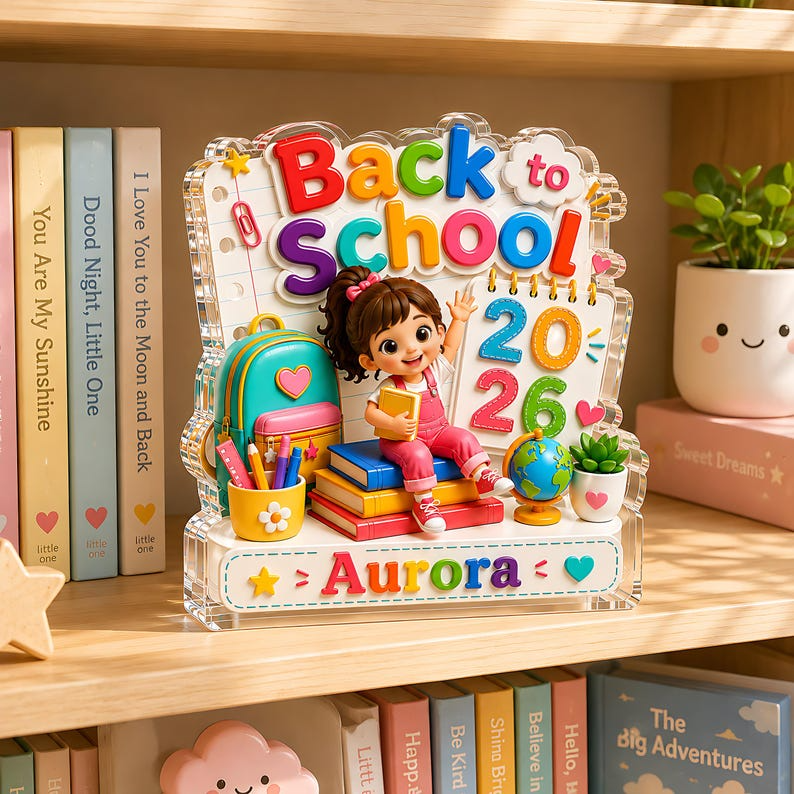 Personalized Back to School Acrylic Block, Custom Name First Day of School Gift, Kindergarten Girl Desk Decor, 2026 School Keepsake for Kids