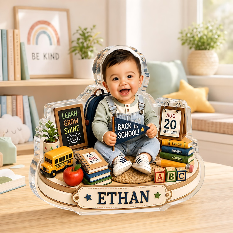 Personalized Back to School Acrylic Block, Custom Photo First Day of School Gift, Toddler Preschool Keepsake, Kids Name Desk Decor 2026