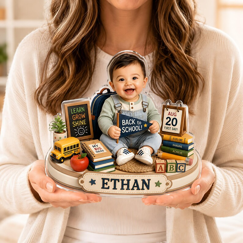 Personalized Back to School Acrylic Block, Custom Photo First Day of School Gift, Toddler Preschool Keepsake, Kids Name Desk Decor 2026
