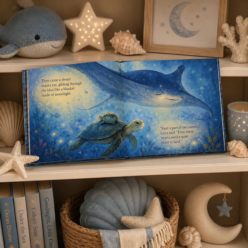 Personalized Ocean Adventure Book, Custom Face Photo and Child Name, Moonlit Sea Turtle Story, Magical Bedtime Keepsake for Kids