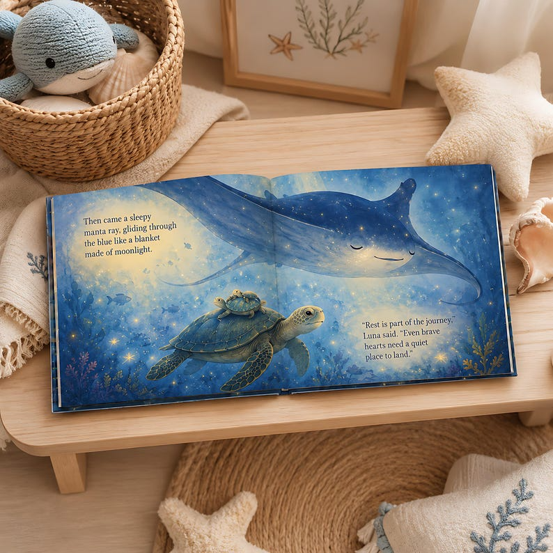 Personalized Ocean Adventure Book, Custom Face Photo and Child Name, Moonlit Sea Turtle Story, Magical Bedtime Keepsake for Kids