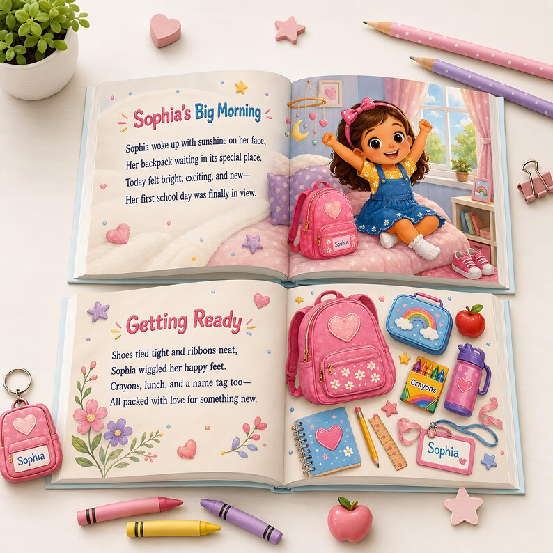 Personalized First Day of School Book, Custom Name Back to School Storybook, Kindergarten Preschool Keepsake Gift for Kids