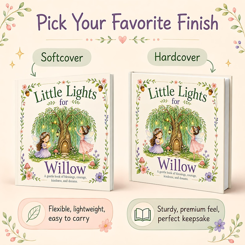 Personalized Fairy Garden Book, Custom Baby Name Storybook, Little Lights Keepsake, Baby Girl Gift, Magical Nursery Hardcover Book
