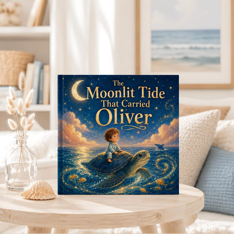 Personalized Ocean Adventure Book, Custom Face Photo and Child Name, Moonlit Sea Turtle Story, Magical Bedtime Keepsake for Kids