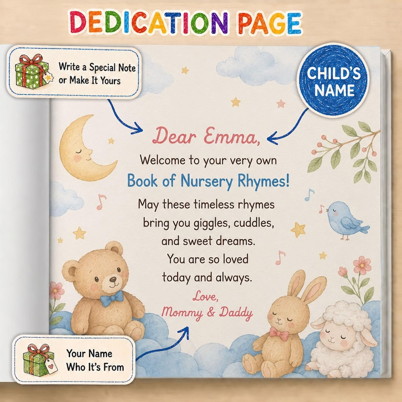 Personalized Nursery Rhymes Book with Custom Character, Custom Baby Name Storybook, Avatar Bedtime Story, Unique Baby Shower Gift Keepsake