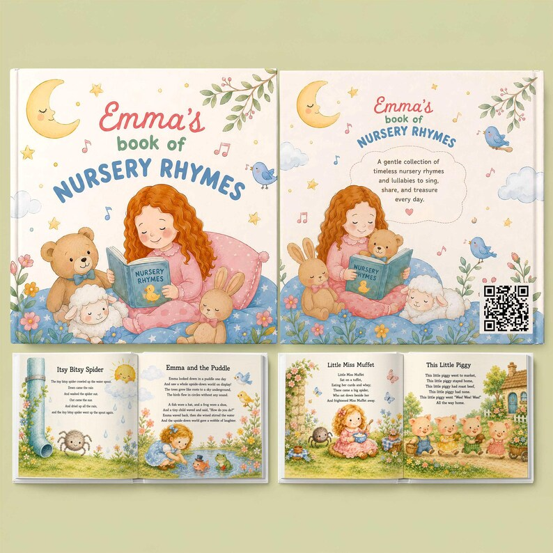 Personalized Nursery Rhymes Book with Custom Character, Custom Baby Name Storybook, Avatar Bedtime Story, Unique Baby Shower Gift Keepsake