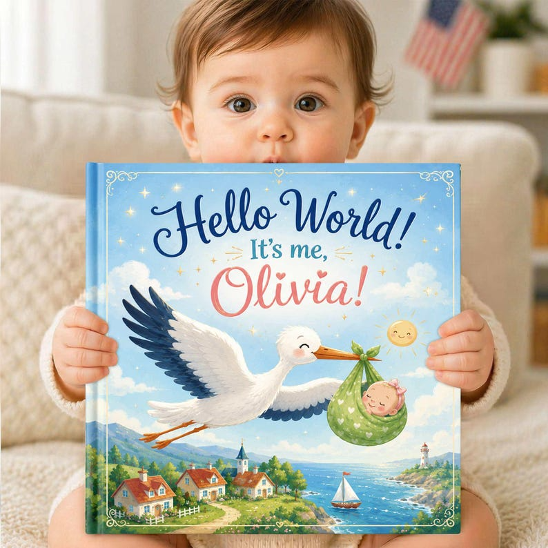 Personalized Welcome Baby Book, Custom Hello World Storybook, Newborn Baby Boy Girl Gift, Custom Name Keepsake, New Mom Present