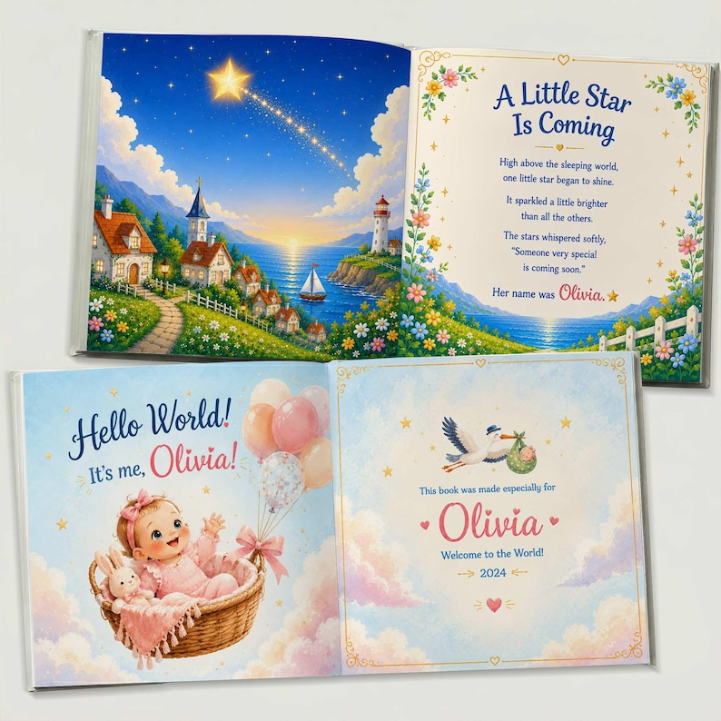 Personalized Welcome Baby Book, Custom Hello World Storybook, Newborn Baby Boy Girl Gift, Custom Name Keepsake, New Mom Present