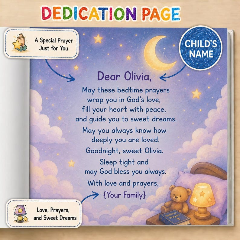 Personalized Bedtime Prayer Book for Kids | Custom Name Christian Baby Gift | Baptism Gift | Bedtime Prayers